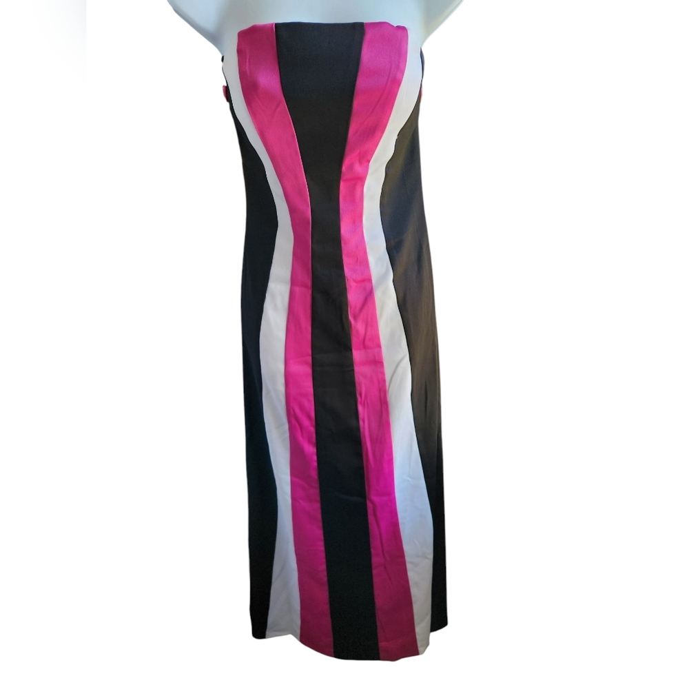 Vintage Masquerade Gown Pink Black Stripe Strapless Y2K Prom Juniors Size 7/8